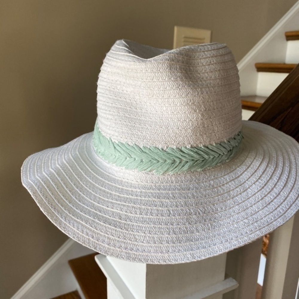 Anthropologie White Raffia Trimmed Rancher Hat